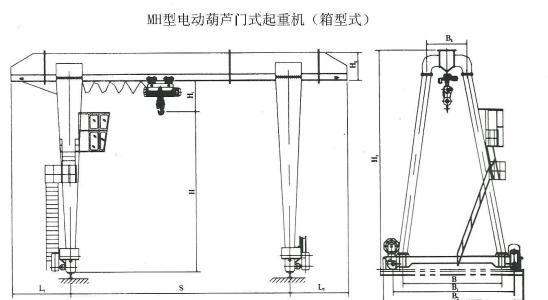 MH型电动葫芦门式起重机结构图（包厢式）